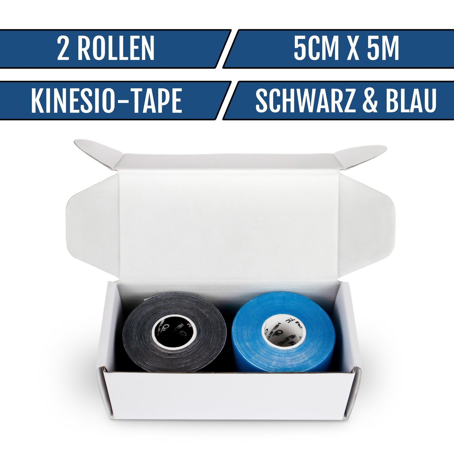 Kinesio tape - 2 rotoli - 5 cm x 5 m - nero/blu